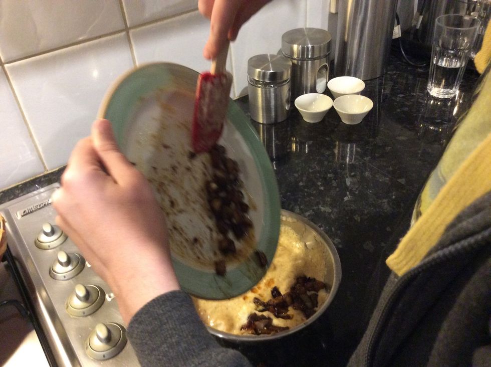 After the egg whites are mixed into the sauce then add the caramelised apple