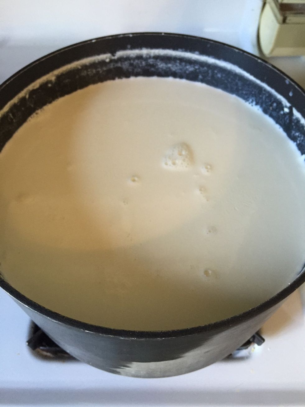 After the first round of scooping all the curds out, the liquid will still look like milk. Keep alternating adding 2 Tbs lemon juice, stirring, sitting, and scooping until the liquid is translucent.