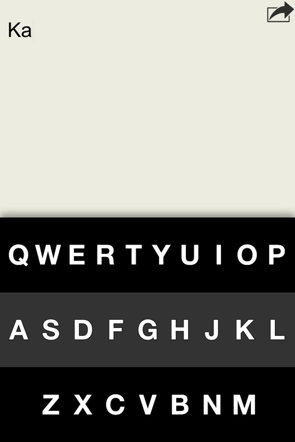 After the K appears swipe up to capitalize the K. Then repeat the entire process for the next letter (a). IE: Hold finger down/Slide to desired letter/Lift finger.