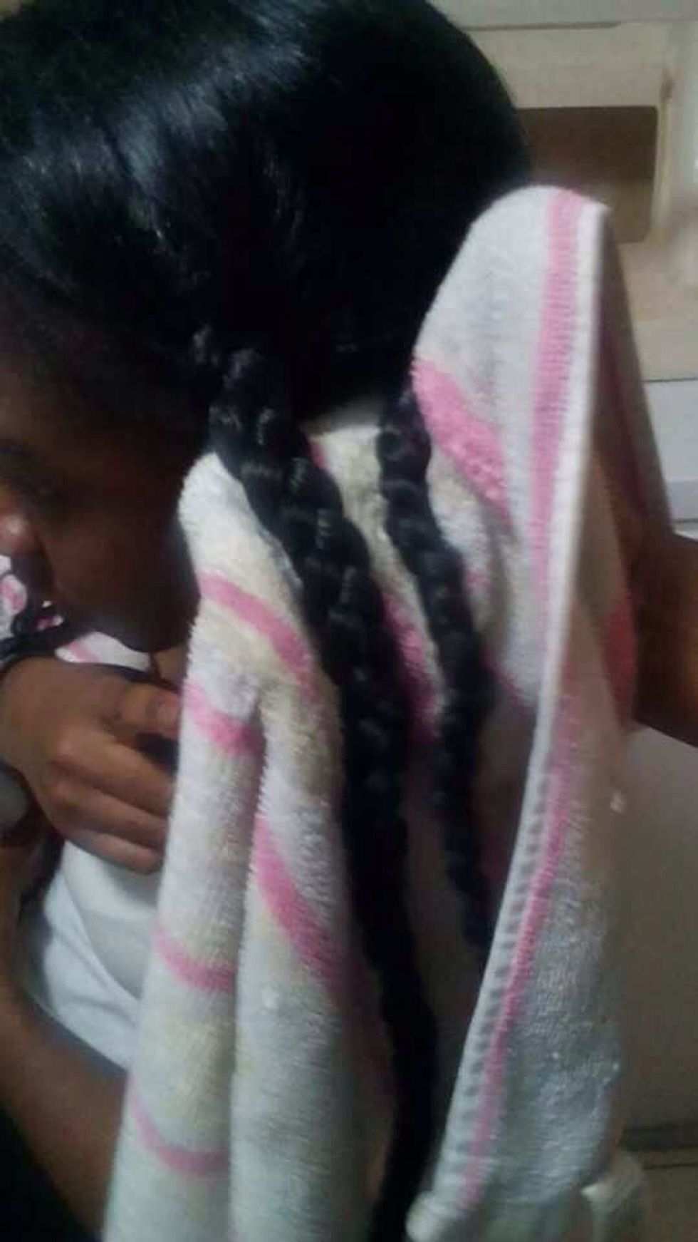 After the last hair is dipped in the hot water, the person needs to turn the stove off. Let your hair dry for about 10 minutes before taking out the braids.