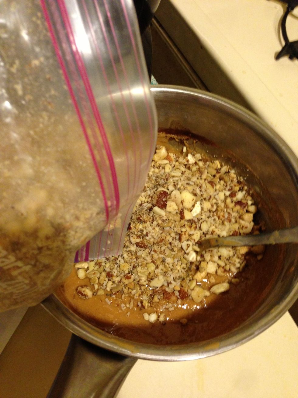 After the mixture is melted, Combine the two together and stir
