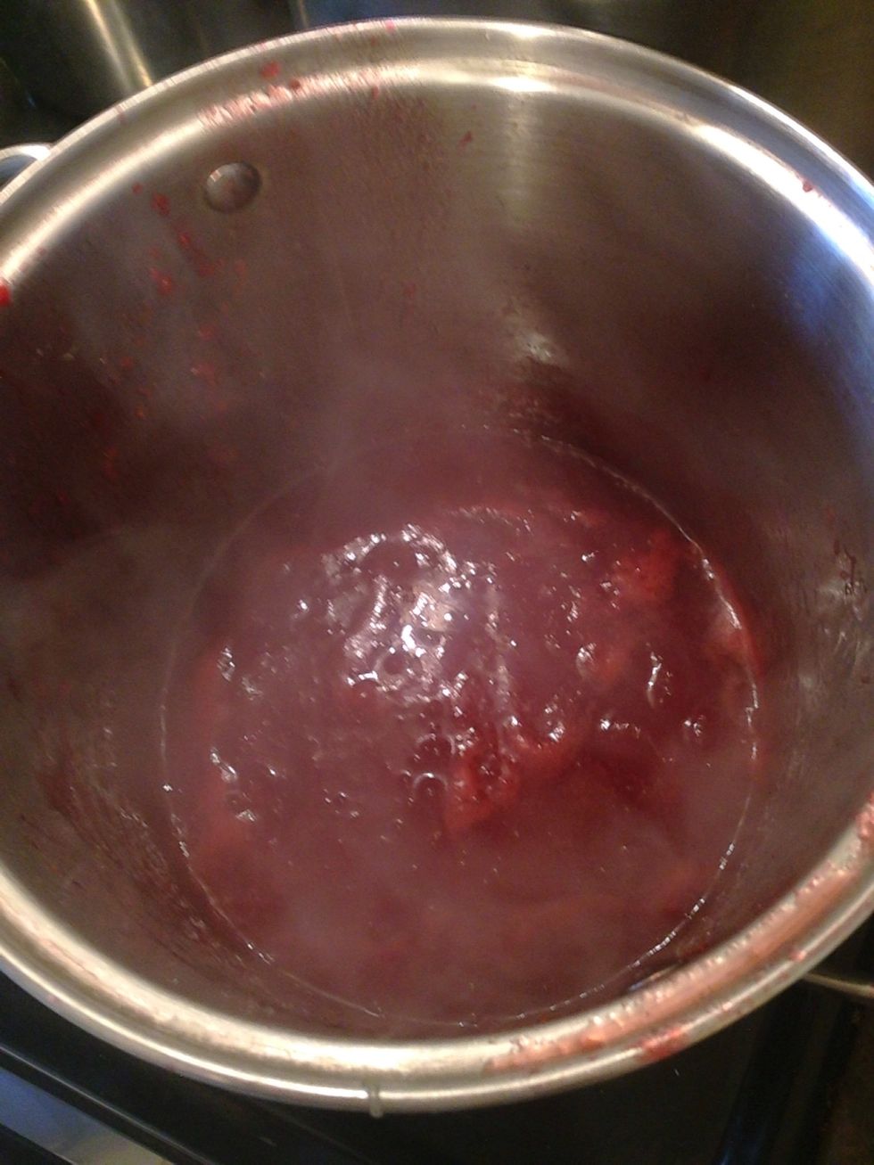 After the pectin has been dissolved stir in 1/2 cup of sugar and stir well until it comes back to a boil.