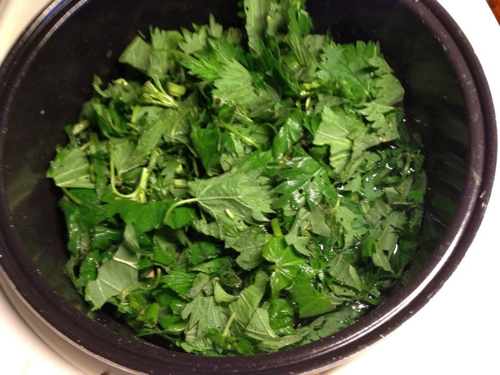 After the potatoes have been boiled for about 10 min and become al dente, add ur herbs and lime leaves to the water with boiled potatoes. Remember: herbs shrink a lot in water;
