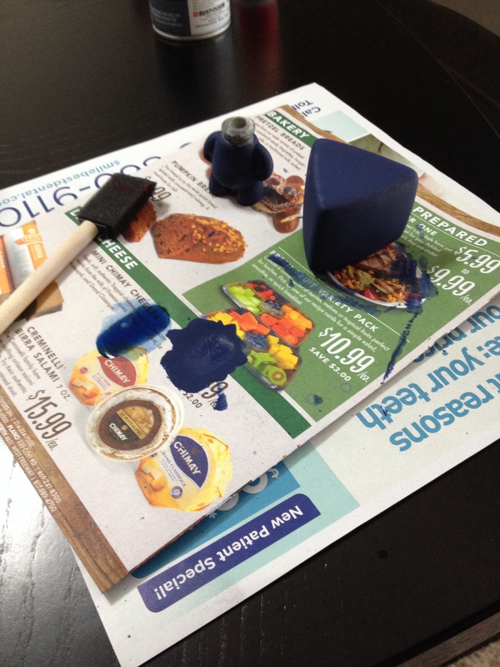 After the primer has completely dried begin painting! For this particular one it took 3 coats to get the blue paint to a nice solid look