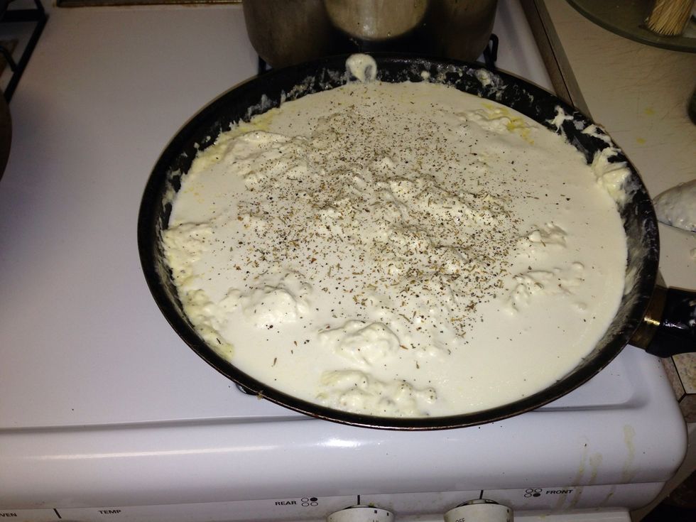After the sauce cooks for a bit and the cream cheese is almost all the way melted, add the rest of the heavy cream (should have started with a pint). I also add  Italian seasoning and salt.