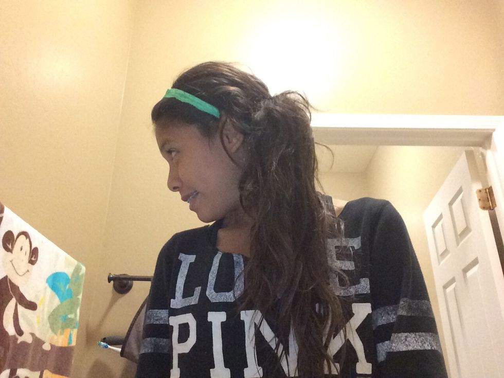 After the shower I let my hair air dry then I put it up as I'm about to wash my face with my cleansers