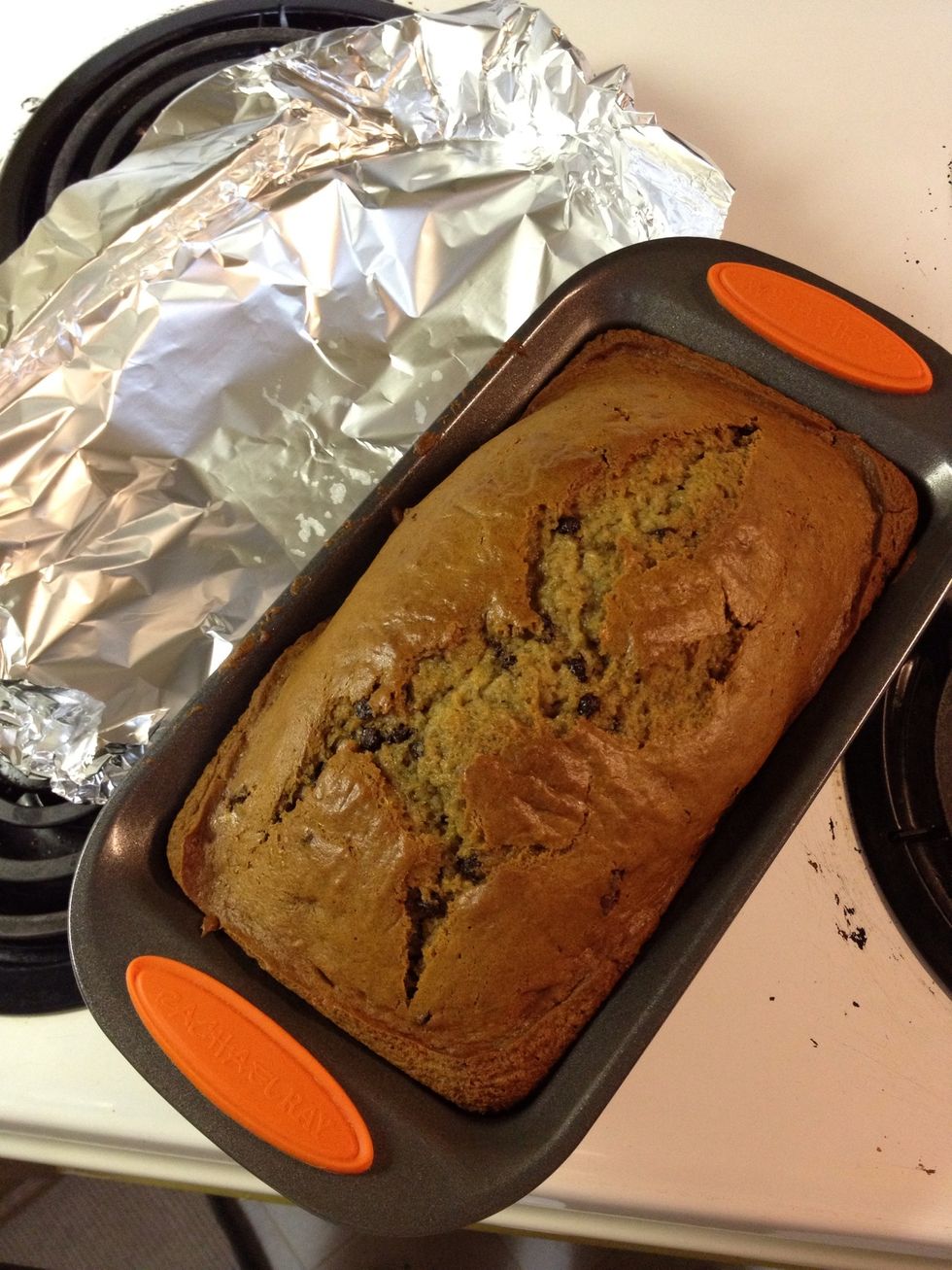 After the ten minutes, take the loaf out and uncover to check to see if it is done!