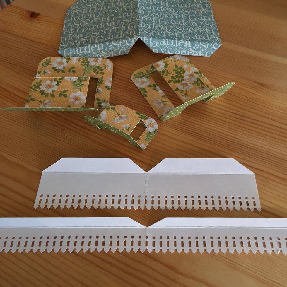 After the test we can make the card. Cut the pieces using tests ones as pattern.