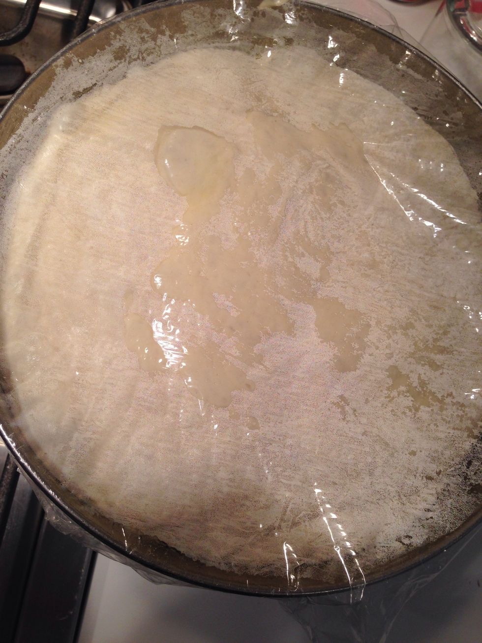 After the third rise, the dough will be pretty big. Put it on the counter and repeat the steps.