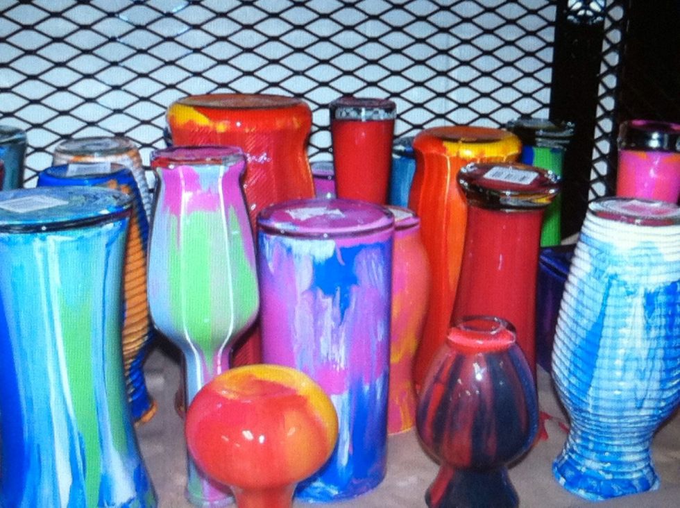 After the vases have had time to sit and start to dry, I turn them upside down onto paper towels and leave them overnight (at least).