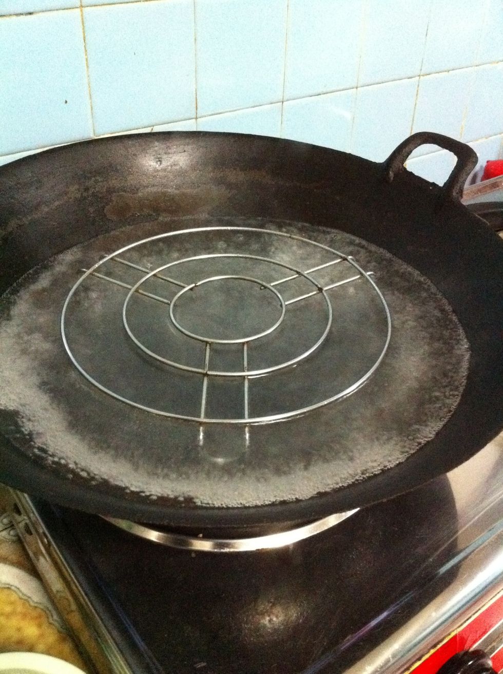 After the water at stove boil, steam the dish over medium heat for about 20 to 25 minutes.