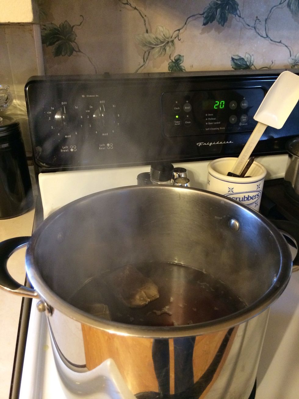 After the water has boiled, shut the burner off and steep your tea for 20 minutes. You don't have to be precise the longer you steep the tea the more "Tannins" are released. Read on...