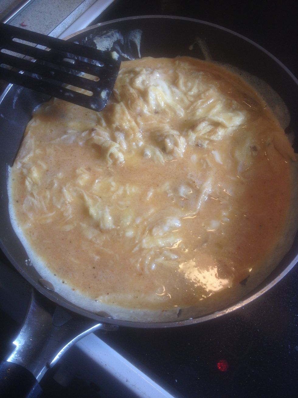 After they are crunchy add the eggs.