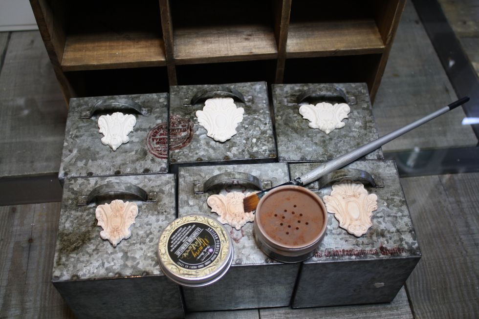 After they were adhered, I started coloring them! I used the gorgeous and fun Artisan Powder! This is pure magic in a pot! Just brushing it on , it only takes a tiny amount!