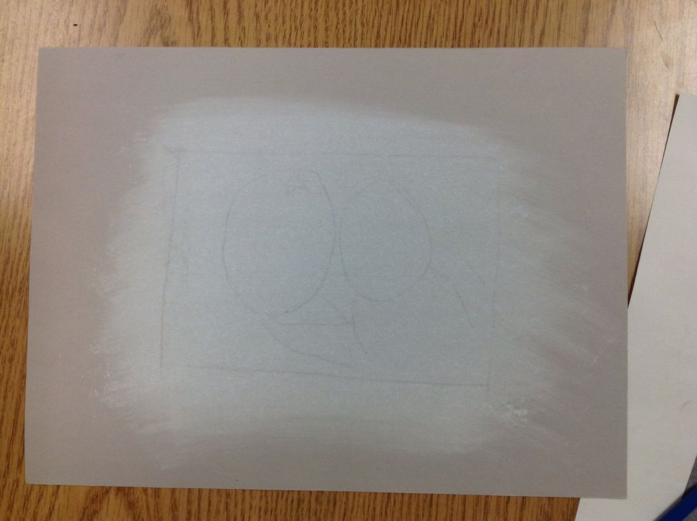 After tracing lines (including frame), faint graphite lines appear on bogus paper.