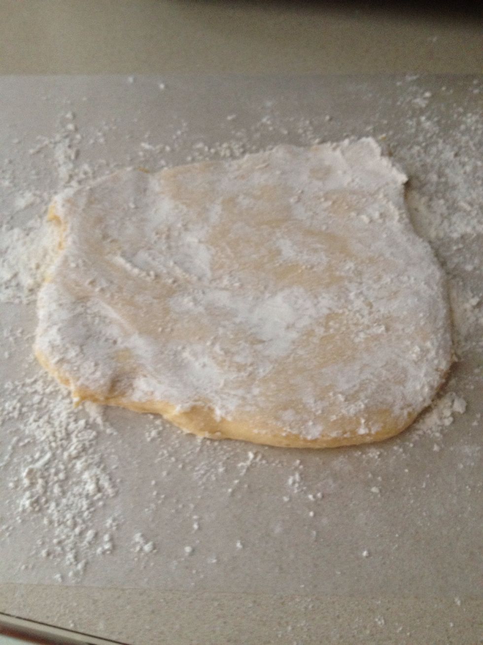 After two hours preheat oven to 350 F and roll out dough to 1/4 inch thick. Use a cookie cutter to cut out shapes