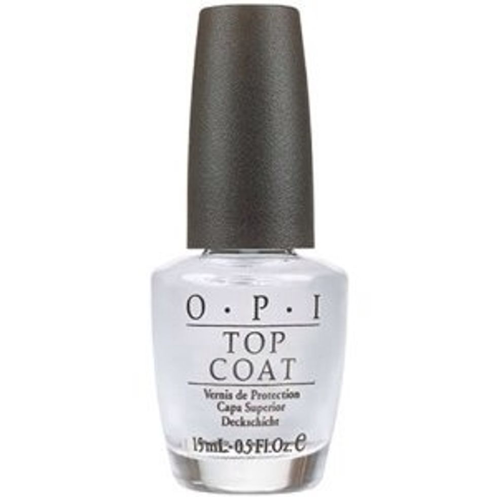 After waiting about 15 minutes for your nails to completely dry take a top coat and apply this over the nails. A top coat helps your polish last longer and appear brighter.