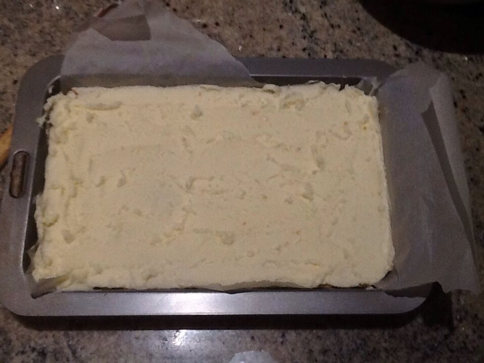 After waiting the ten minutes, spread icing mixture onto pan evenly.... Than you will have a very tasty and easy lemon slice.. :)