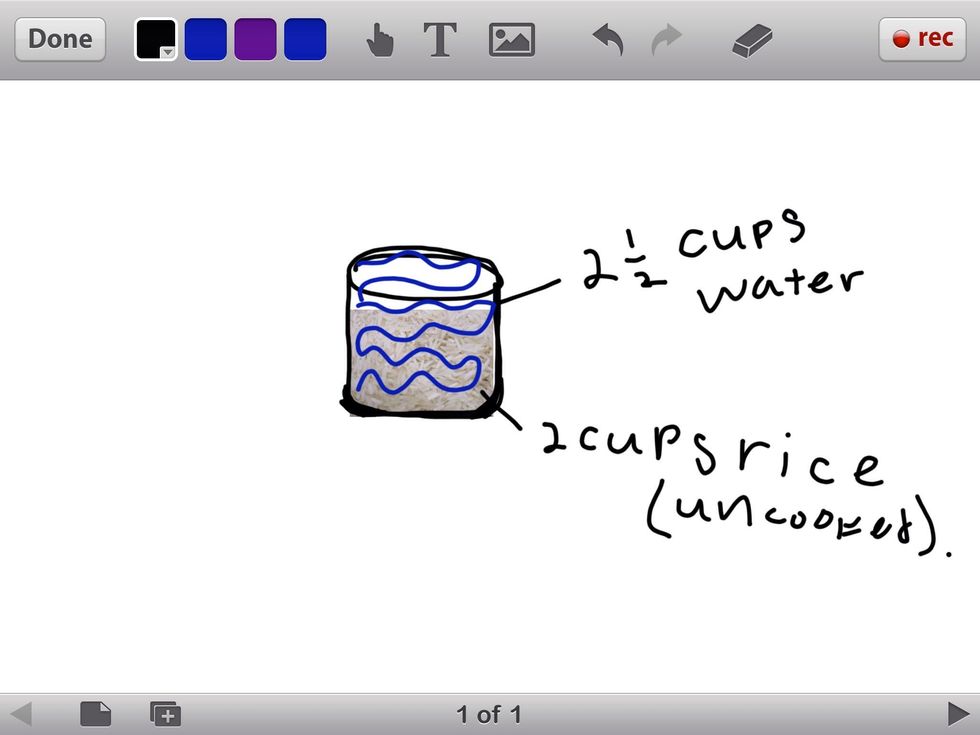 After washing the starch out of the rice, put the rice in a bowl. In addition to the rice, put 2 1/2 cups of warm water in the bowl.