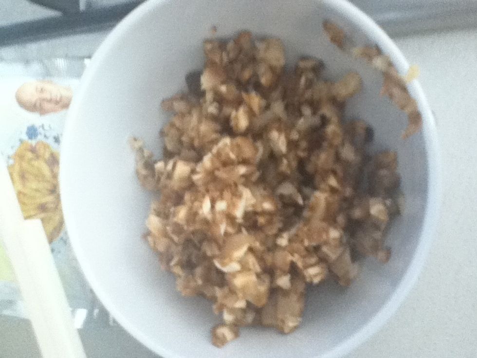 After washing your mushroom and removing the stem chop into really small pieces like the garlic