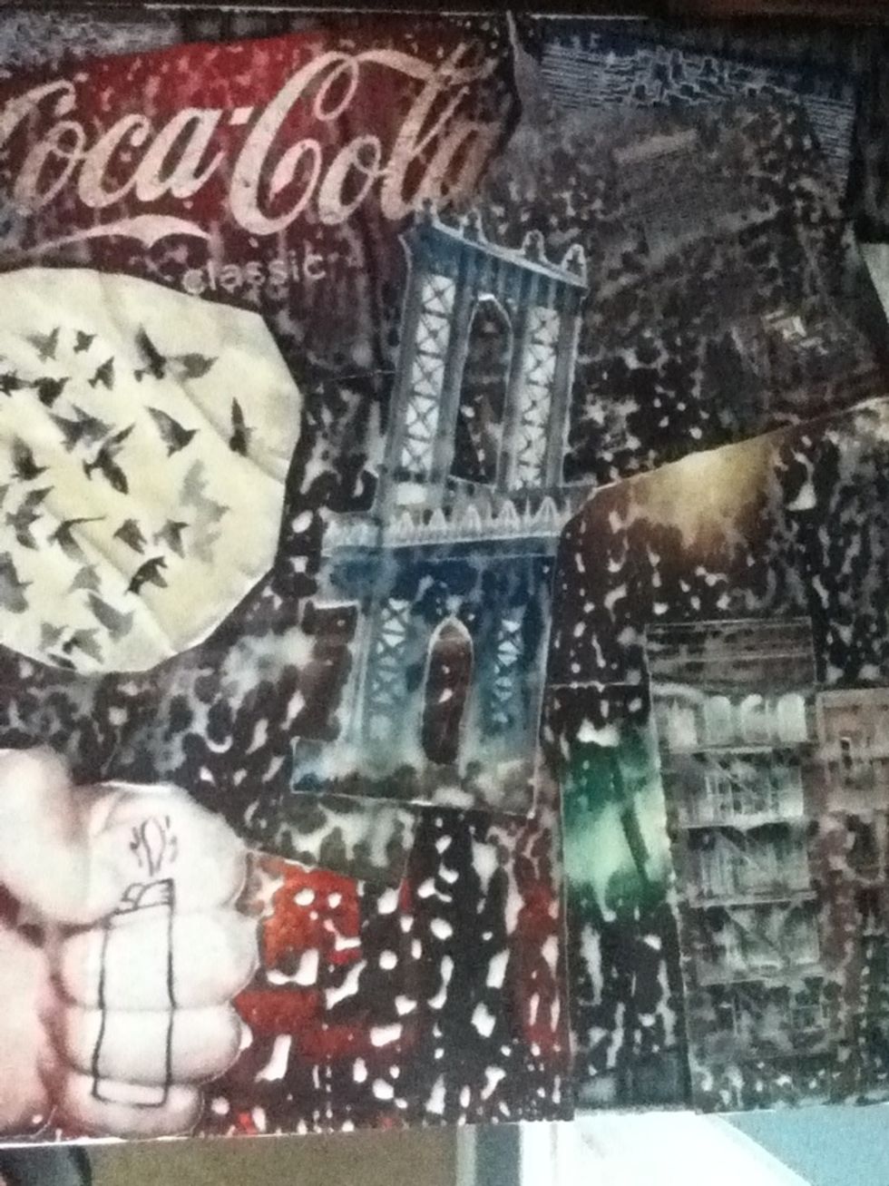 After you add your Modge-Podge, your collage will look like a God-awful mess ;) Don't worry about it, just let it dry.