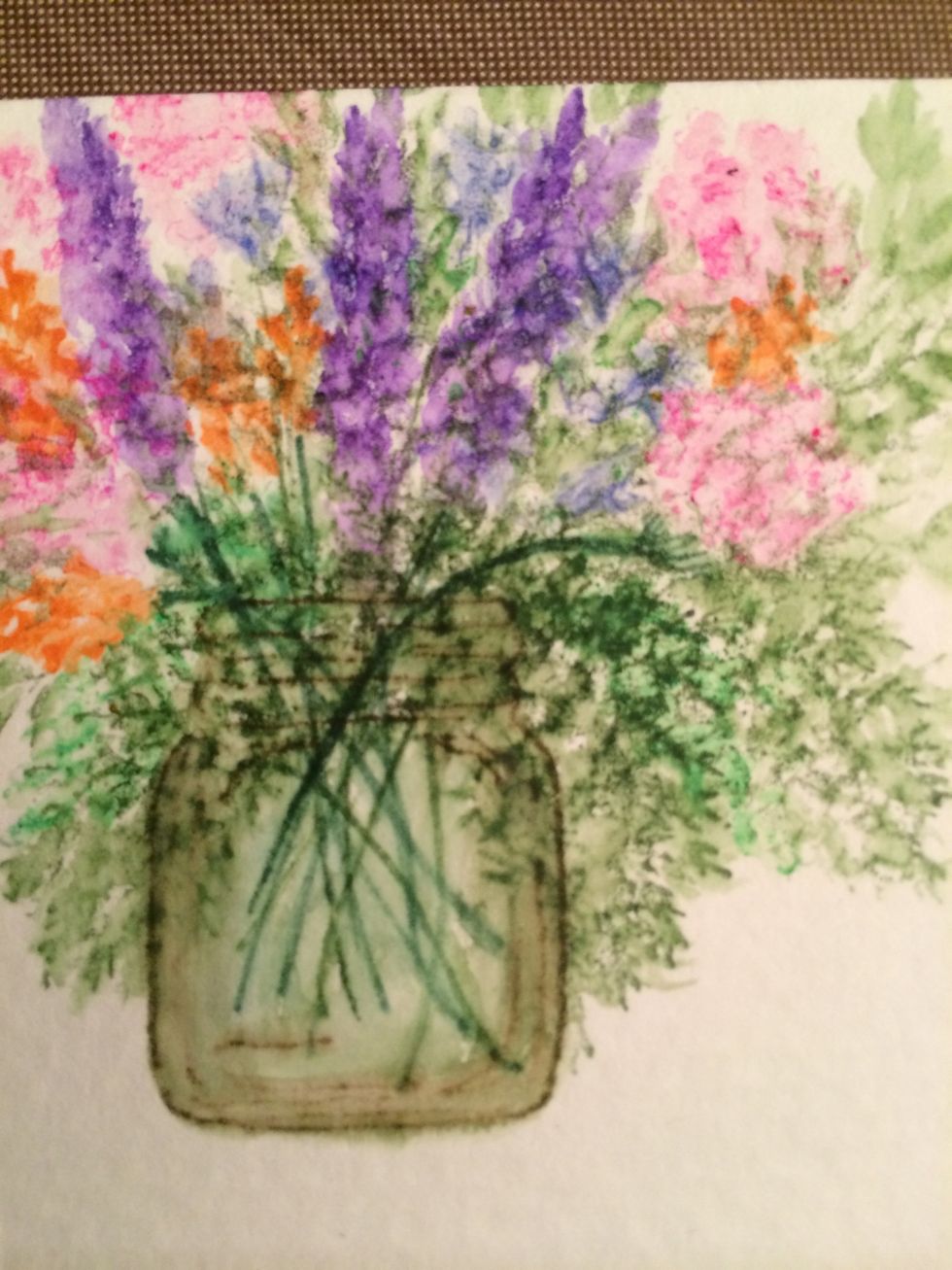 After you are done stamping the bouquet then start to brush over the vase with water and add color to the edges if you like (I added a bit of gray)