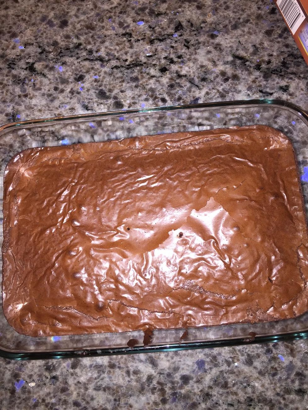 After you are done, the brownies should look like this. Let them cool down before cutting them. Serve them with ice cream or any topping of your choice.