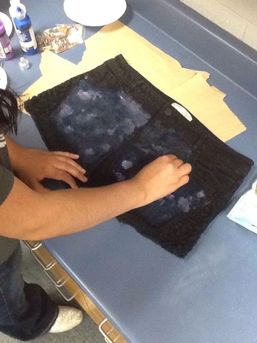 After you are done with the blue you will use a different sponge to dab on your purple paint. Do not worry if it appears some type of pink, just add more paint.