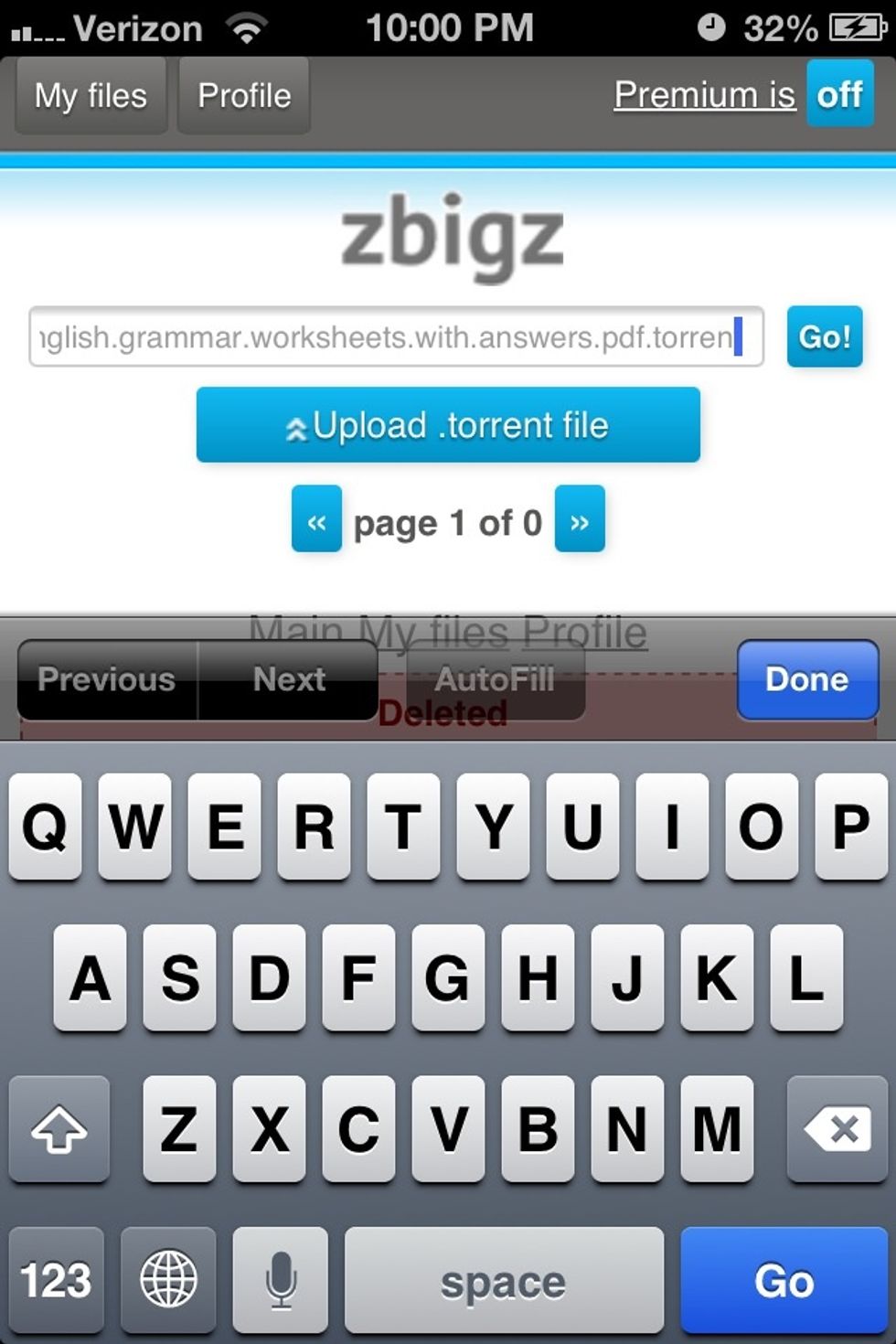 After you copy the URL you will go back to the zbigz.com website and paste it on the download bar, after which you press GO and NOT upload. Your torrent will then begin to download.