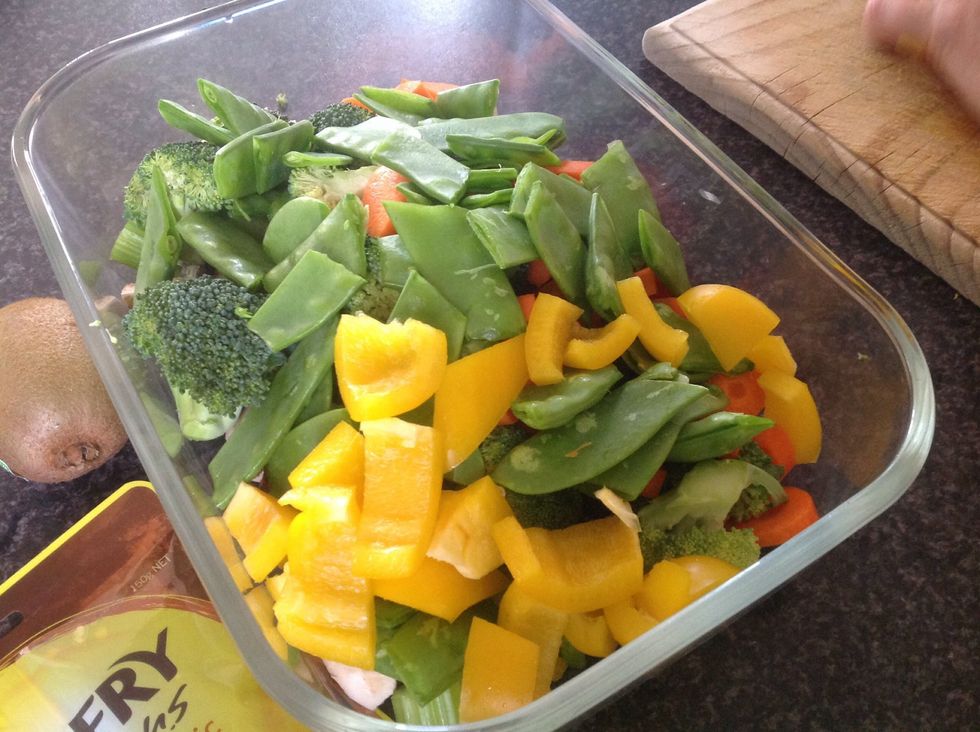 After you cut out all the vegetables put the vegetables in a bowl.