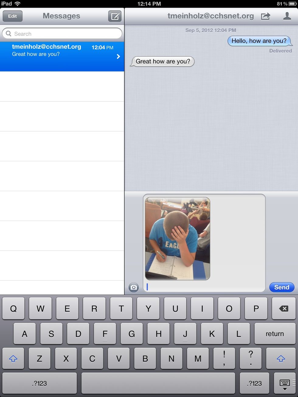 After you have clicked on the photo from your library it will put it into you message box where you can hit send and it will send the picture