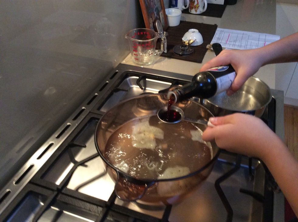 After you have done that pour the soy sauce in to the water