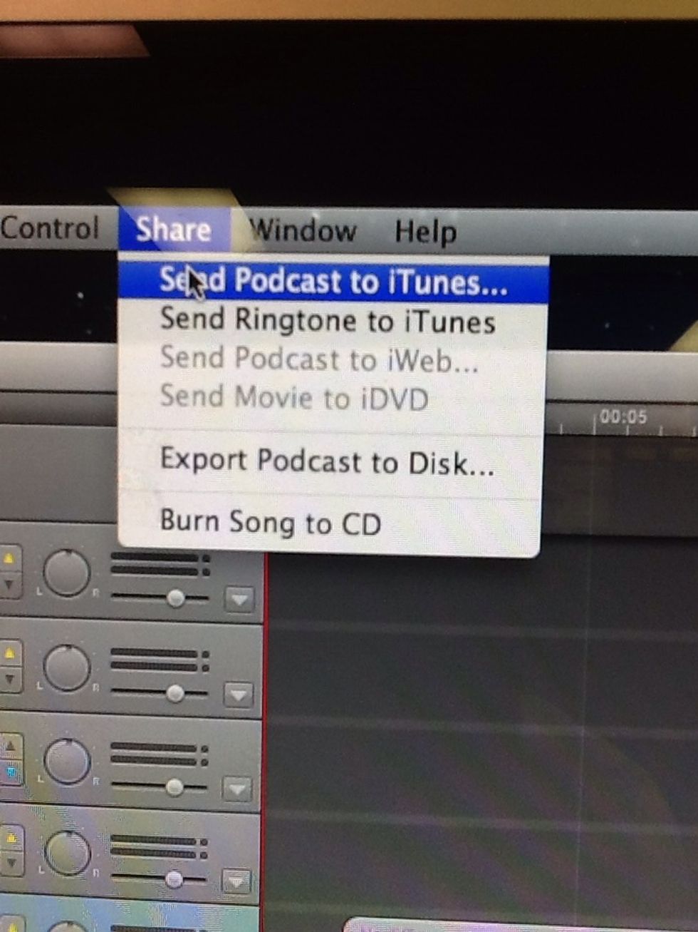 After you have finished editing your music, click on the "Share" tab and click "Send Podcast to iTunes."