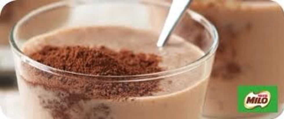 After you have got your ingredients you will put about 2 or so teaspoons of milo into your cup!