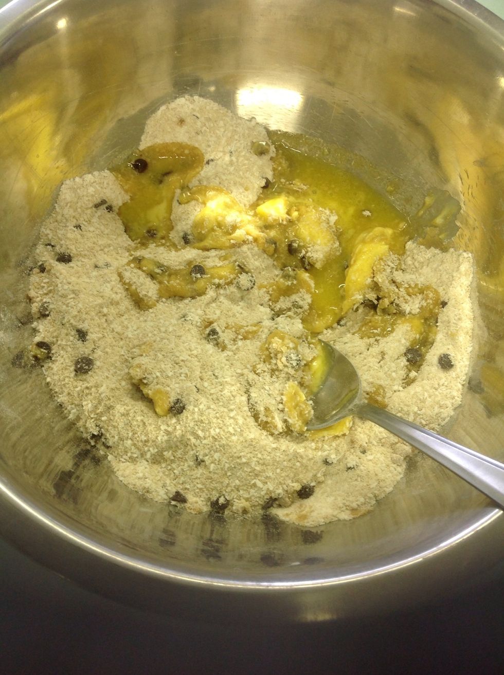 After you have gotten rid of all the lumps in the brown sugar/mixture add the egg and butter separately and stir them into the mixture (again, bumping out lumps).