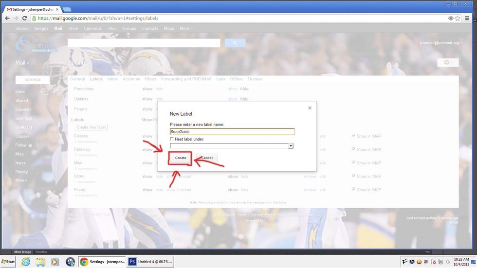 After you have named your New label, click "Create"