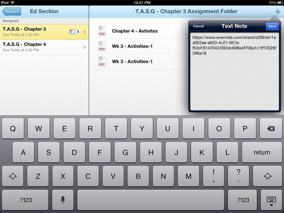 After you have pasted it, it should look like a hyperlink. In the top corner of the box it says save or cancel, press on save. So then it will be saved for you.
