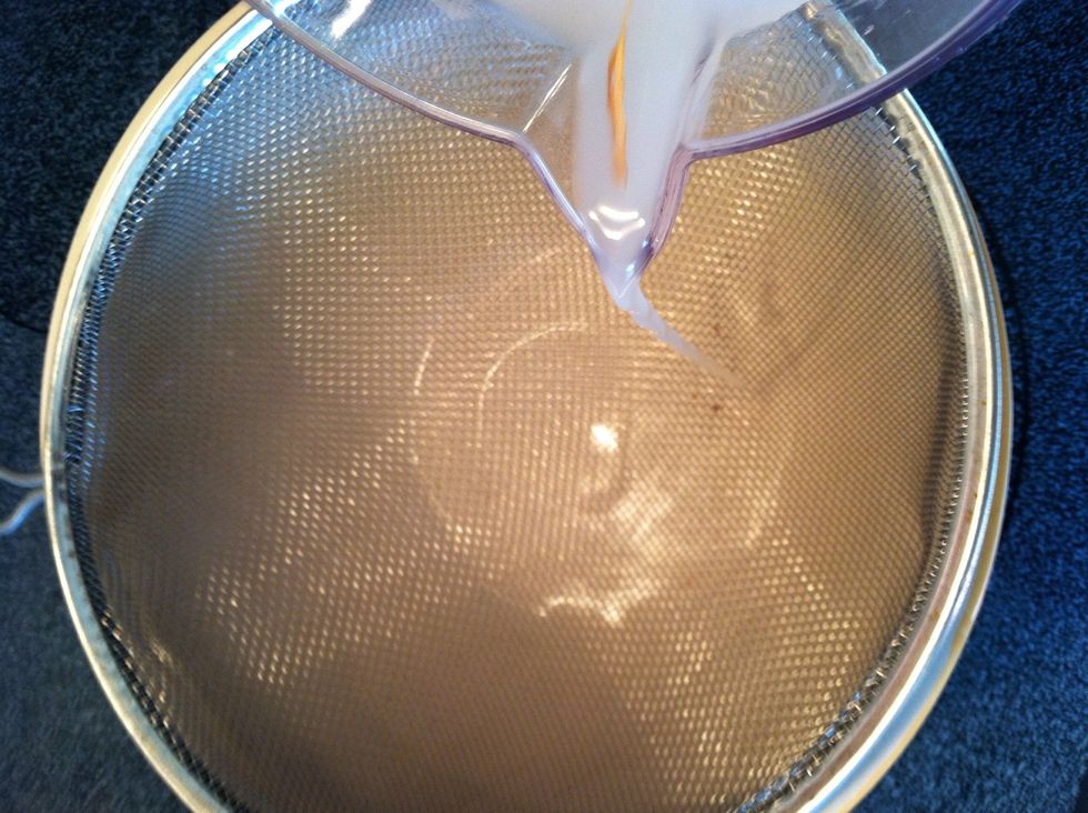 After you have refrigerated the mixture. Strain in to get most of the rice and cinnamon out. You may have some settle after you have strained it , but that's ok!