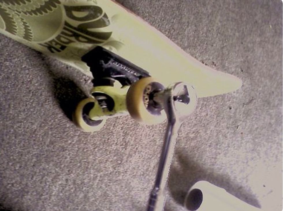 After you have the wheels off, you'll need to get to the bearings. There are a couple ways to get the bearings out of the wheels, but they're all pretty similar. \u27a1