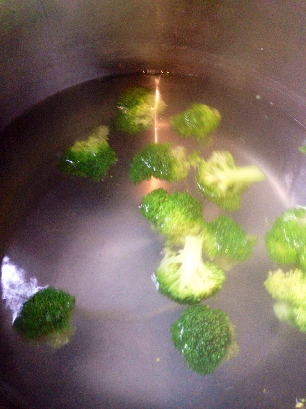 After you hit 8-9mins, strain pasta in a colander & set aside. Use the same pot of water to blanch broccoli for 30secs. You'd know they're cooked when they turned into bright green colour.
