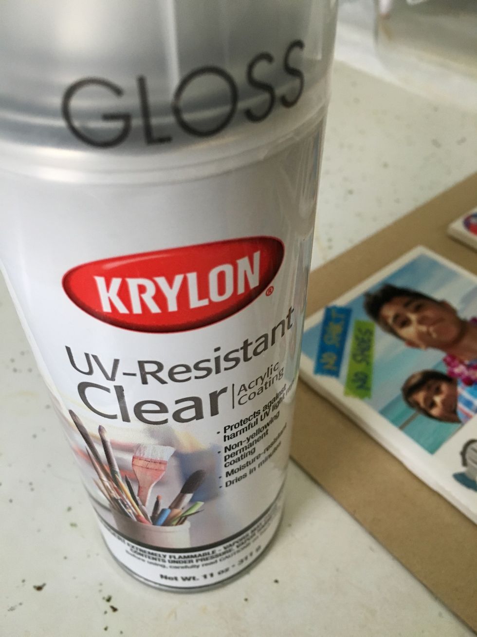 After you let the tiles dry completely, next you want to spray an acrylic sealer over the tiles to make them water resistant. Allow to dry in a dust free environment for at least 2 hours.