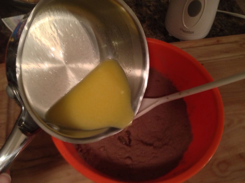 After you melt the butter, add it to the chocolate mix.