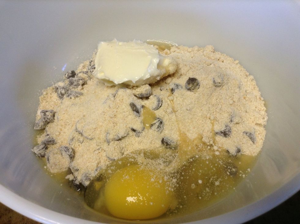 After you put the dry ingredients in then you put the wet ingredients in.