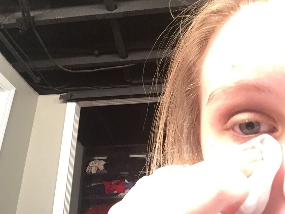 After you're done blending, take your towelette or wipe from the beginning and wipe under your eye to get all of the fallout.