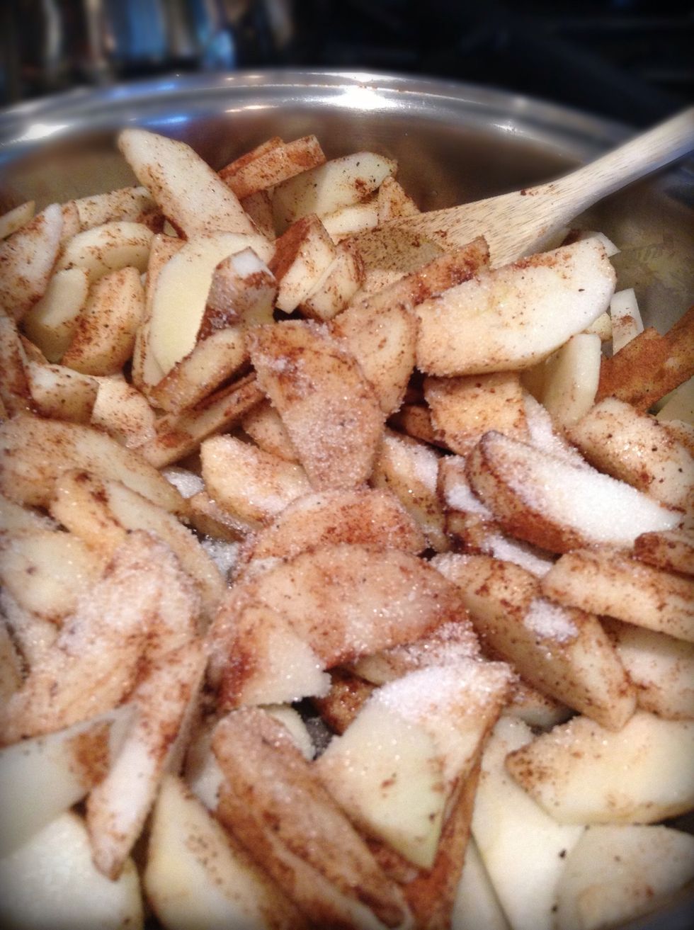After you see that it starts to boil and there is a nice sauce at the bottom of the pan you can turn off heat and place apples into a glass 9X13 pan.