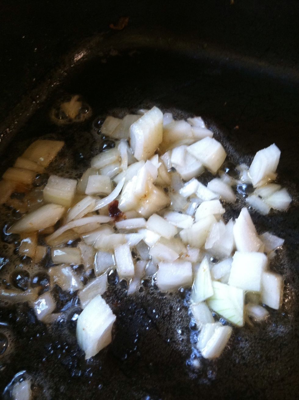 After you take out your bacon, brown your onions for about two minutes.