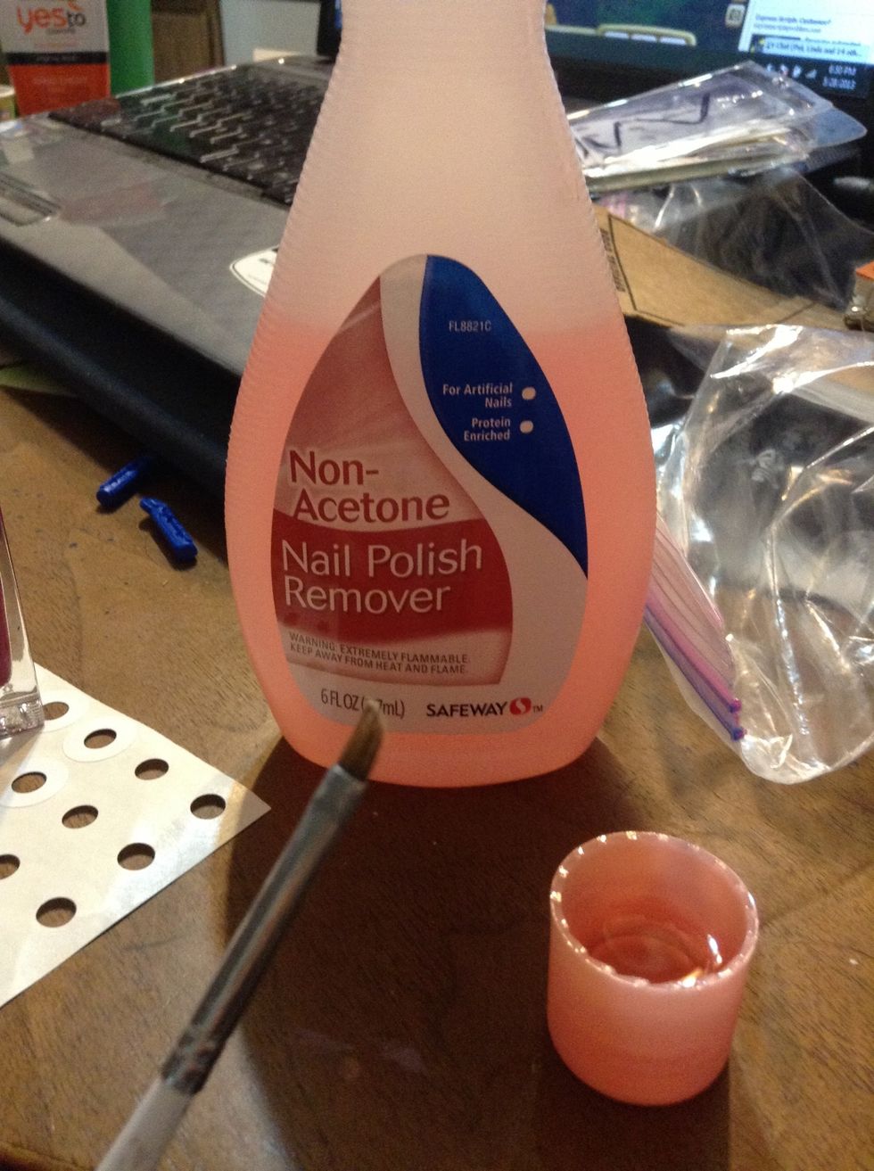 After you take the stickers off, you can touch up any smudged polish. And take a cap full of polish remover and take a small brush or q-tip and clean up around your nails.