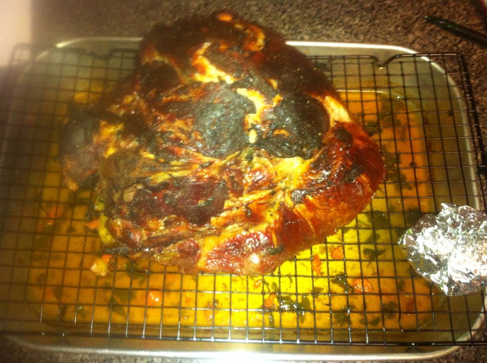 After you've baked it for 1 hour at 350, broil on low for 30 minutes on each side