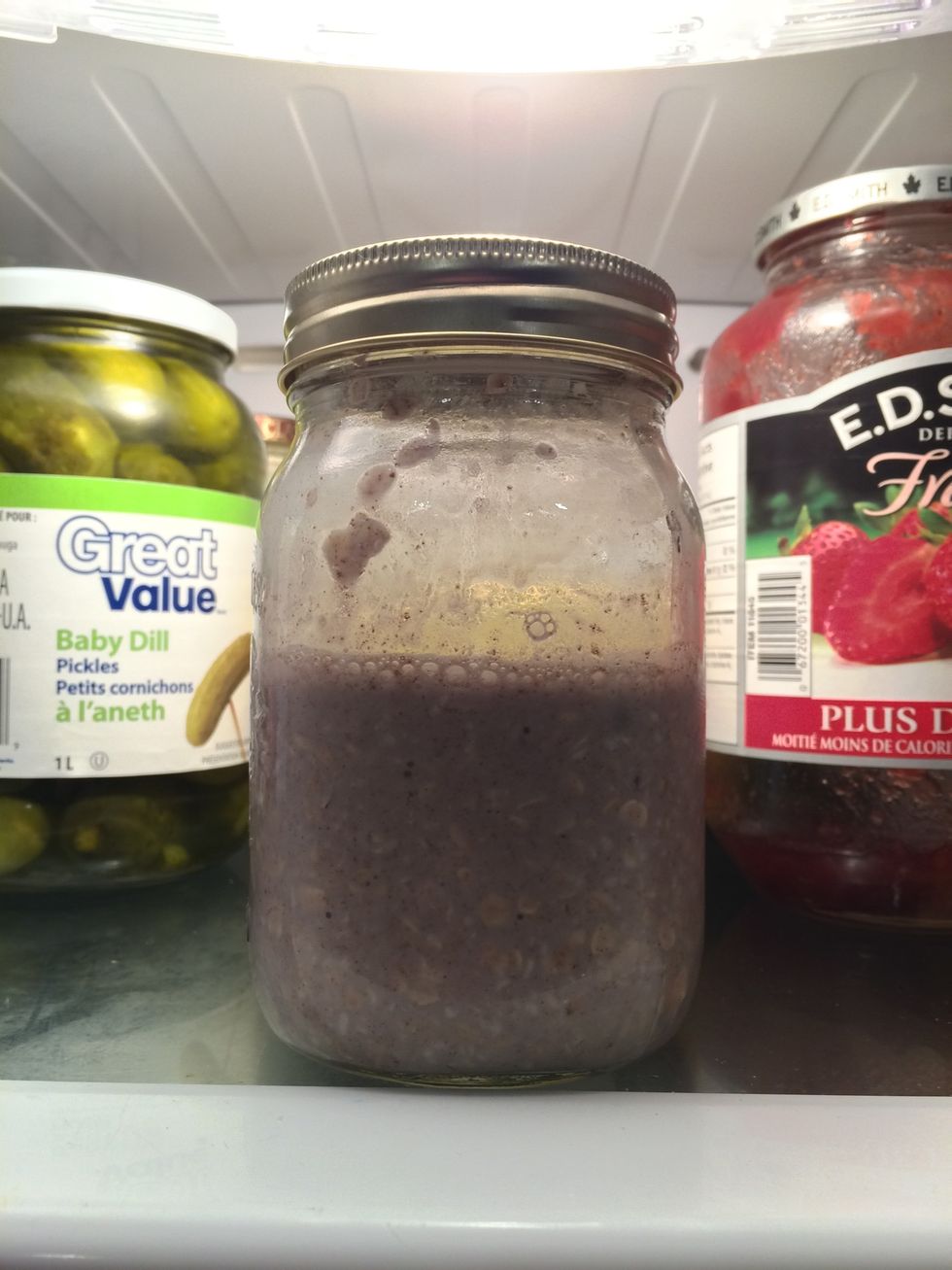 After you've mixed it up very well, put the lid on and place your creation in the fridge overnight!