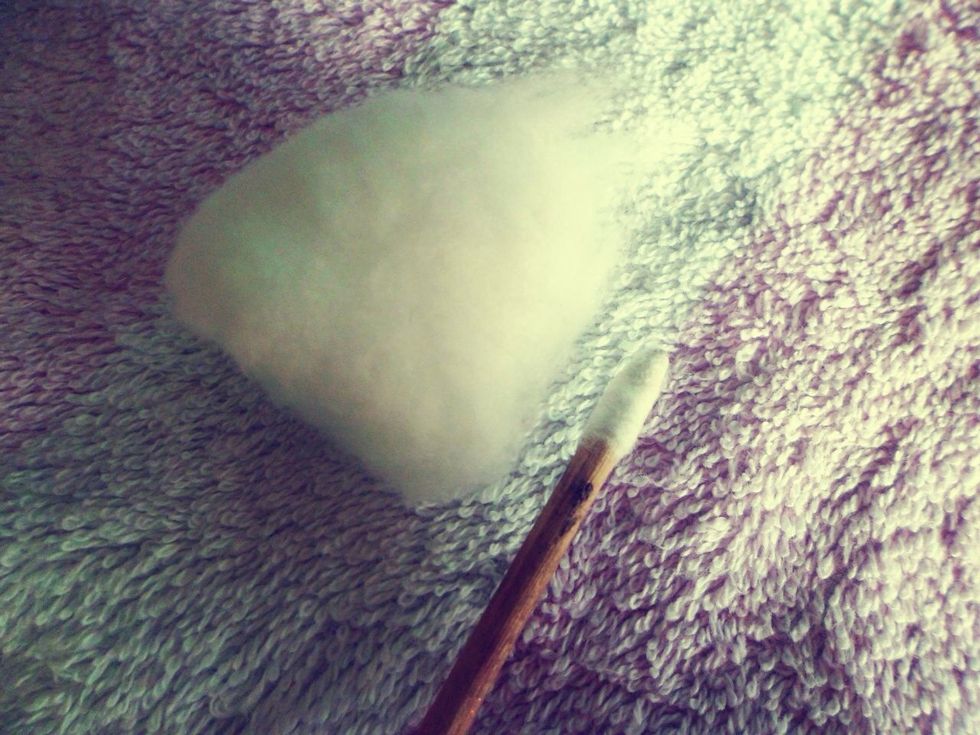 After you've soaked your fingernails, PAT your hands dry with the towel. Using a cotton ball, roll some cotton around the cuticle stick. \ud83d\ude0a